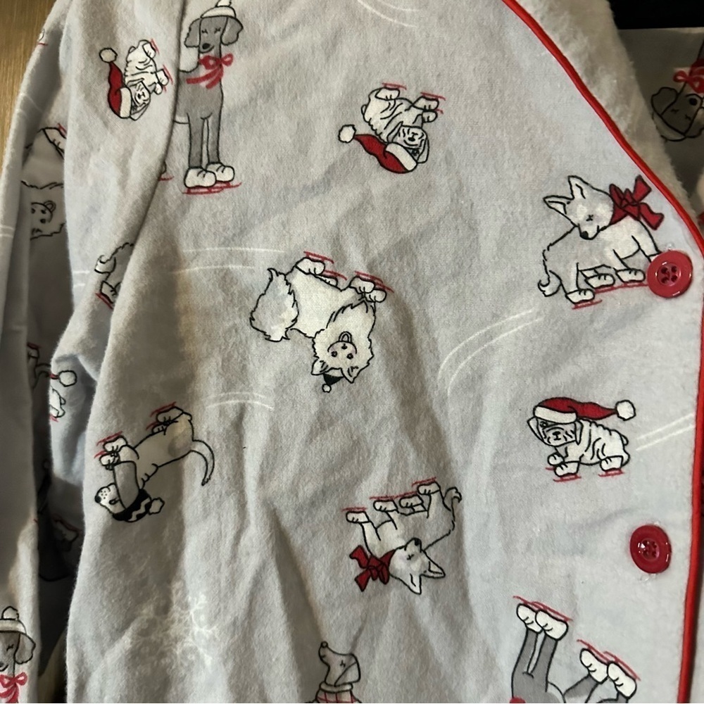 La Vie en Rose Christmas Dogs Winter Snow Gray Pajama Set Cotton Fleece Sz S - Picture 8 of 16